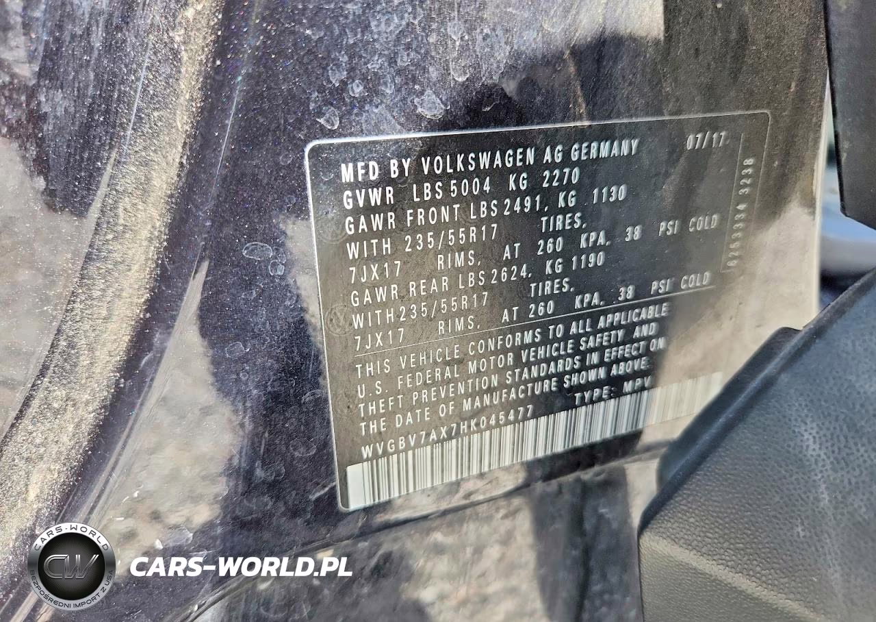 2017 Volkswagen Tiguan S VIN:WVGBV7AX7HK045477 - 13