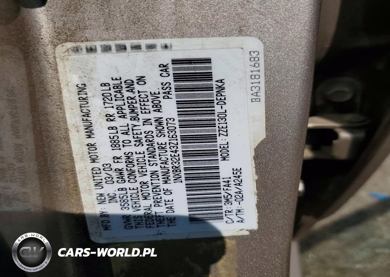 2003 Toyota Corolla Le VIN:1NXBR32E43Z163073 - 12