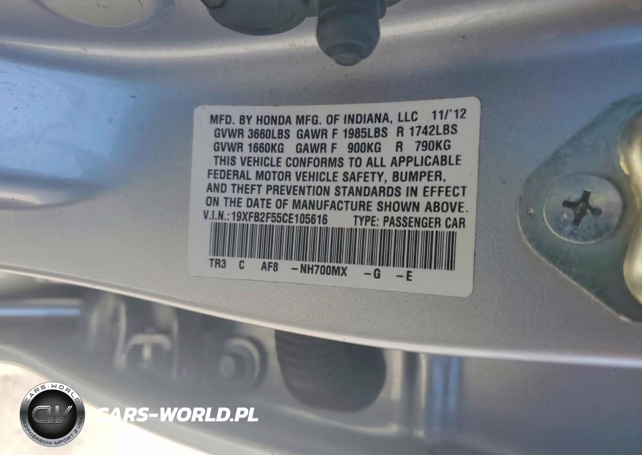 2012 Honda Civic Lx VIN:19XFB2F55CE105616 - 12