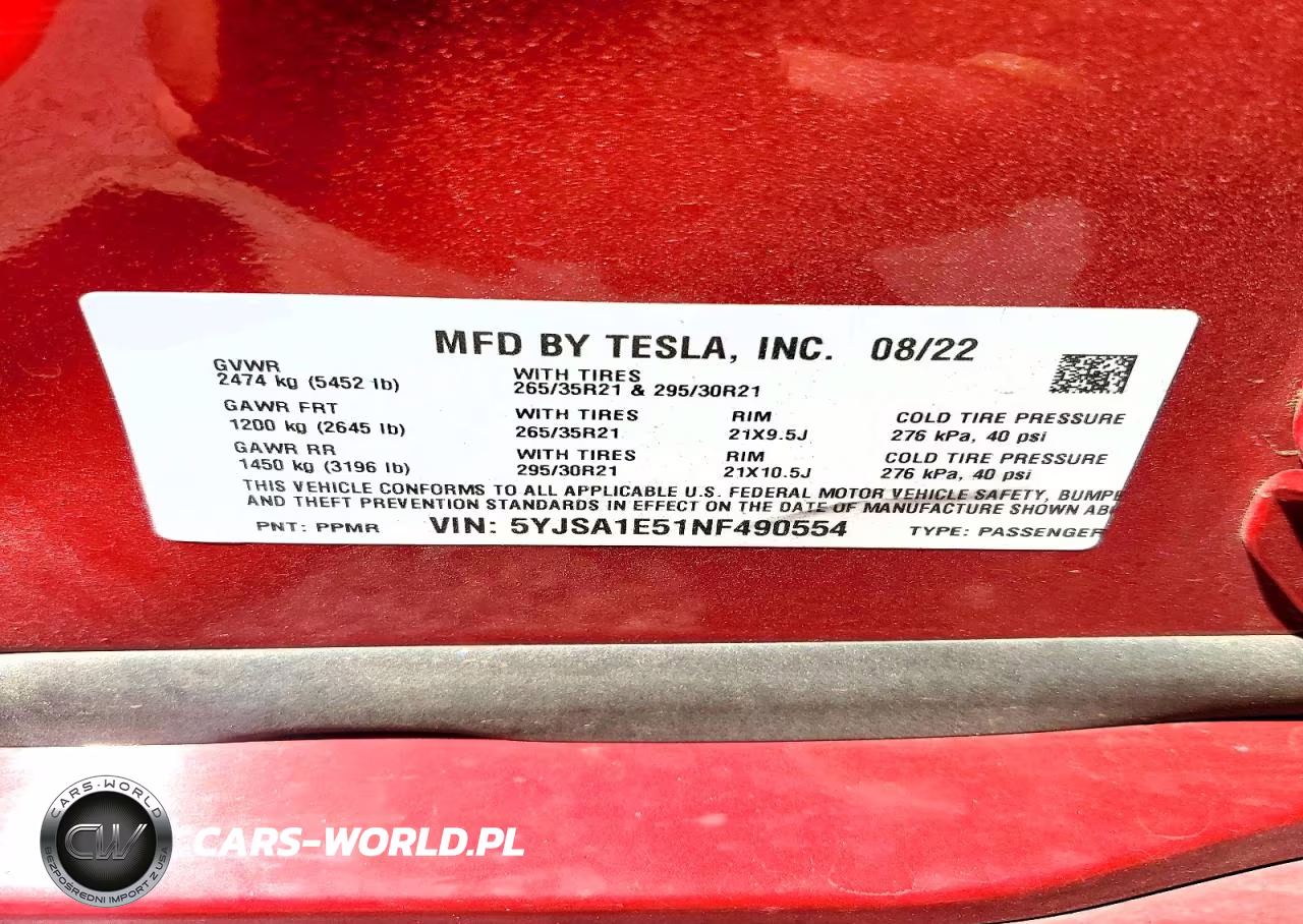 2022 Tesla Model S VIN:5YJSA1E51NF490554 - 12