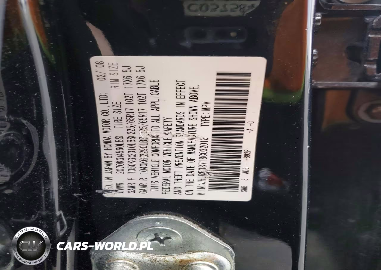 2008 Honda Cr-V Exl VIN:JHLRE38718C032013 - 13