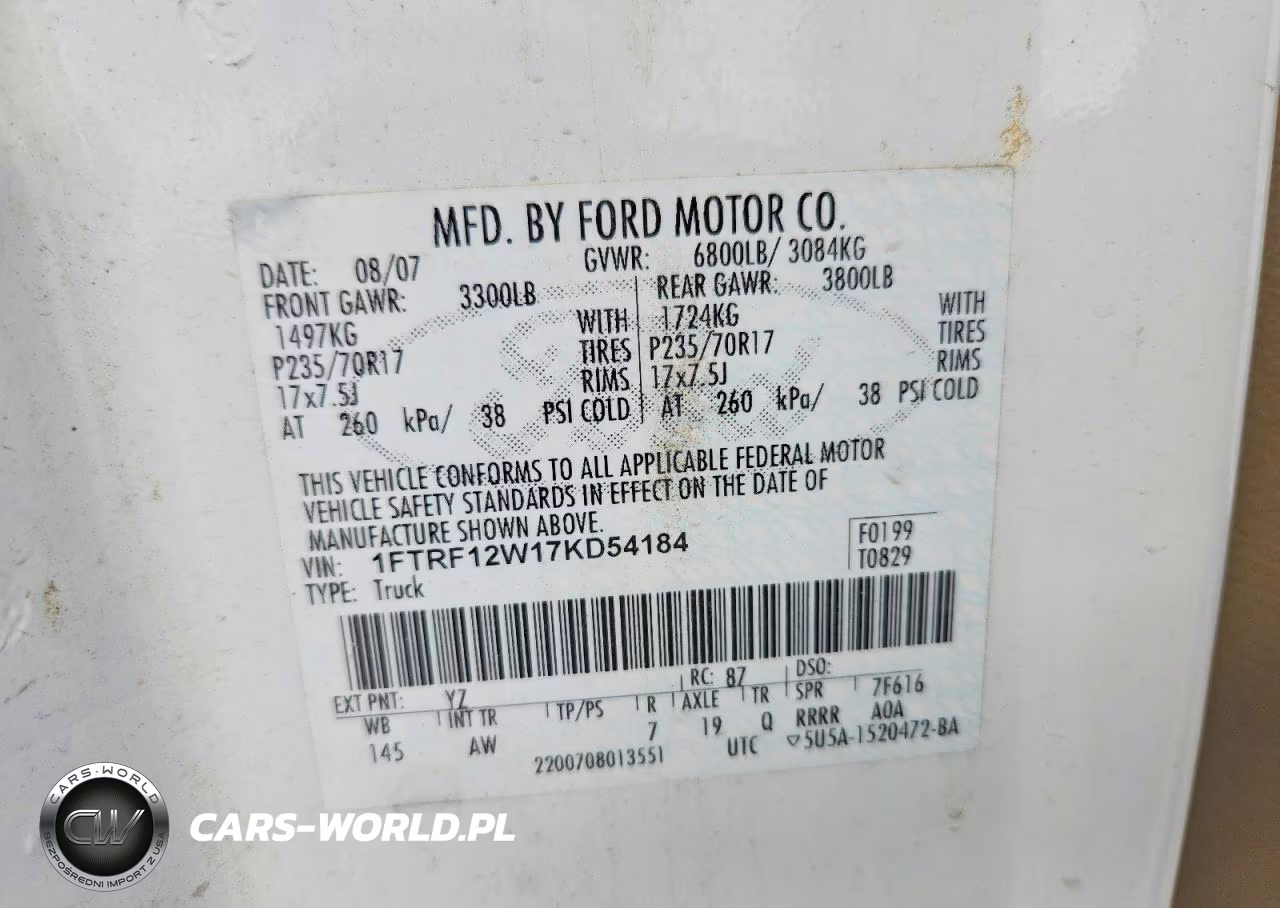 2007 Ford F150 VIN:1FTRF12W17KD54184 - 12