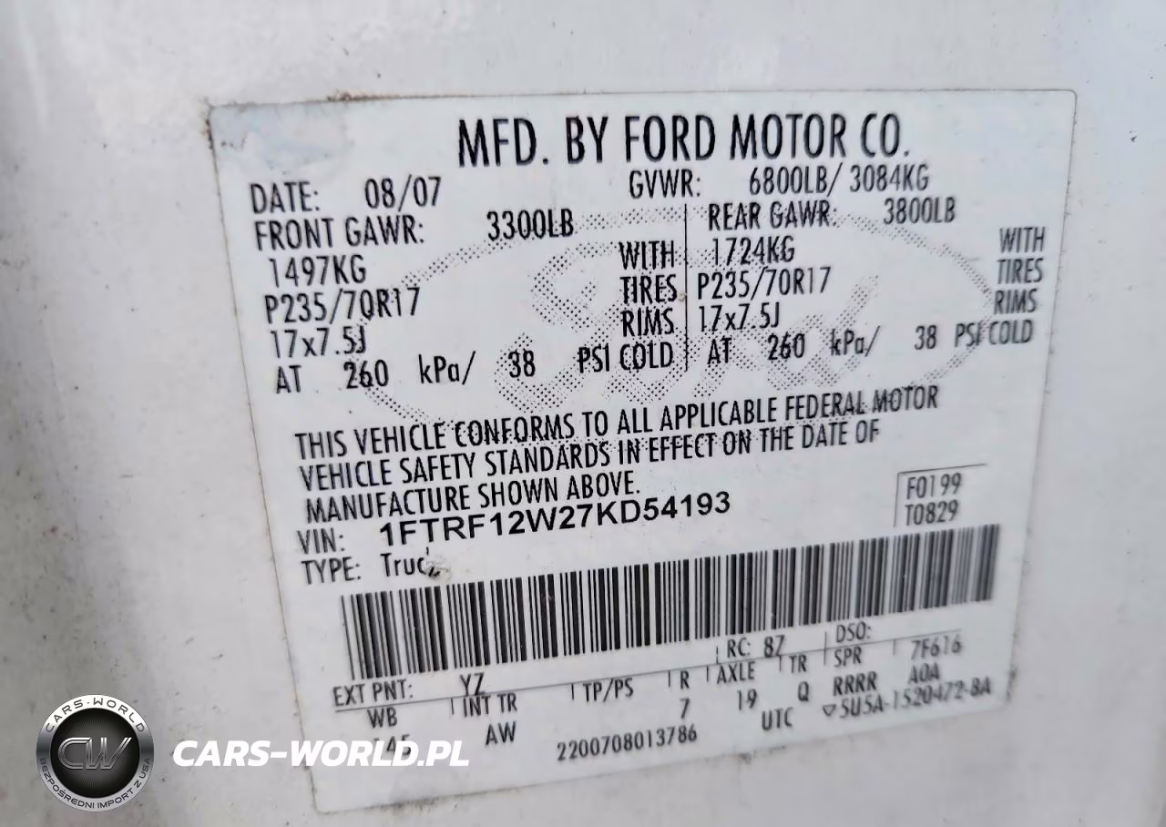 2007 Ford F150 VIN:1FTRF12W27KD54193 - 12
