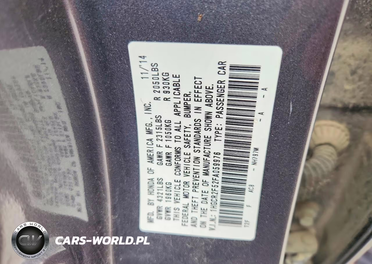 2015 Honda Accord Sport VIN:1HGCR2F52FA059976 - 12