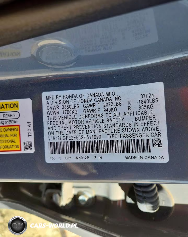 2025 Honda Civic Sport VIN:2HGFE2F55SH511990 - 12