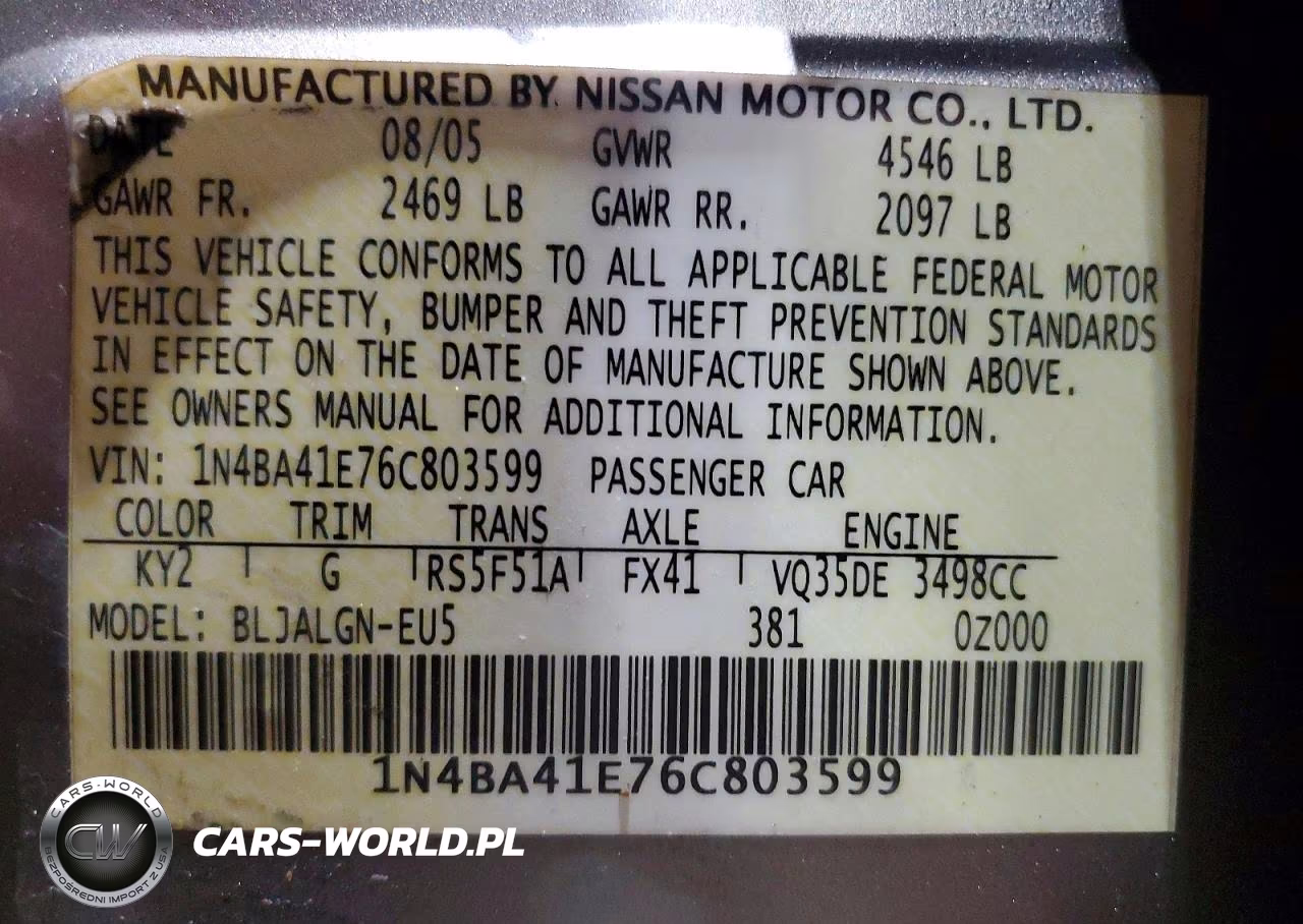 2006 Nissan Maxima VIN:1N4BA41E76C803599 - 13