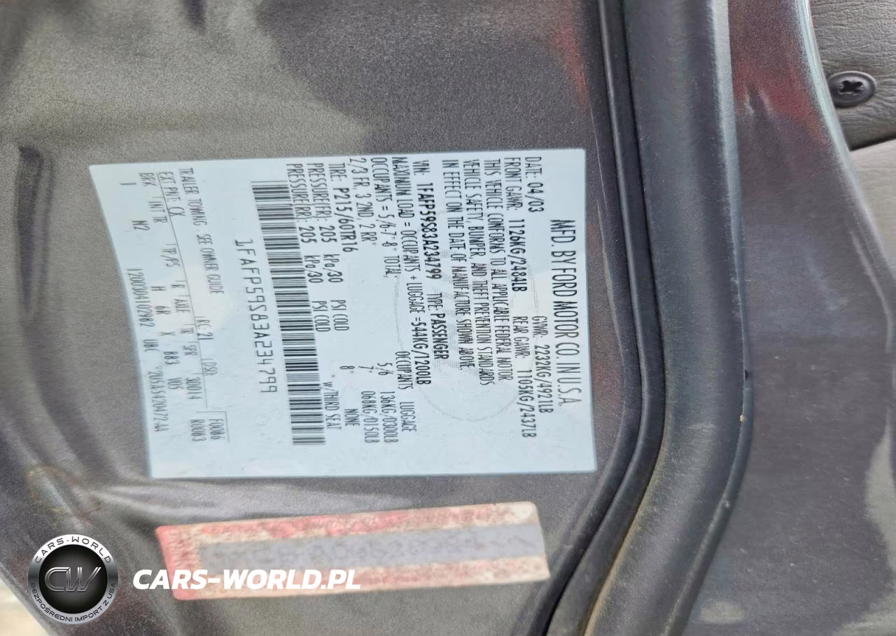 2003 Ford Taurus Sel VIN:1FAFP59S83A234799 - 12