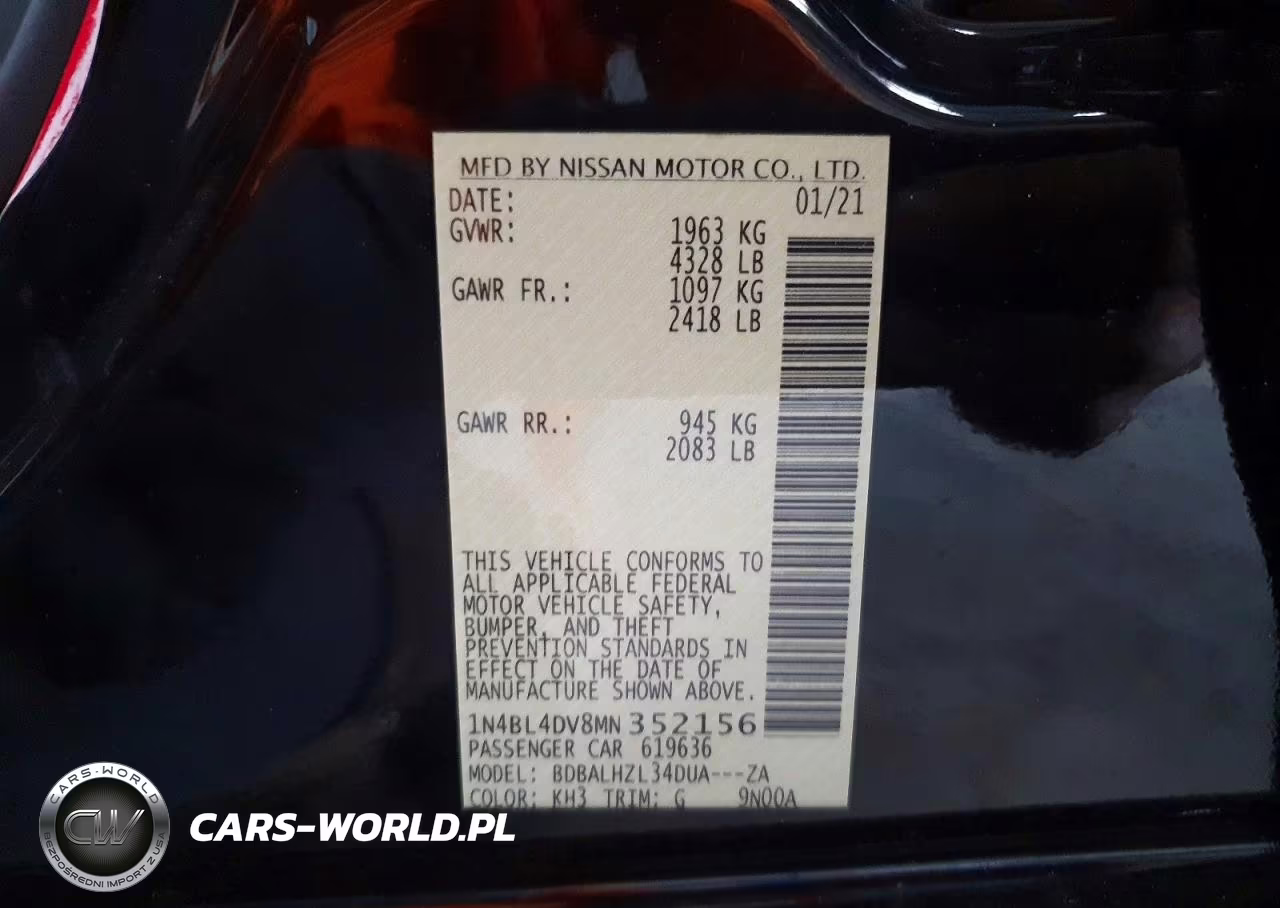 2021 Nissan Altima Sv VIN:1N4BL4DV8MN352156 - 12