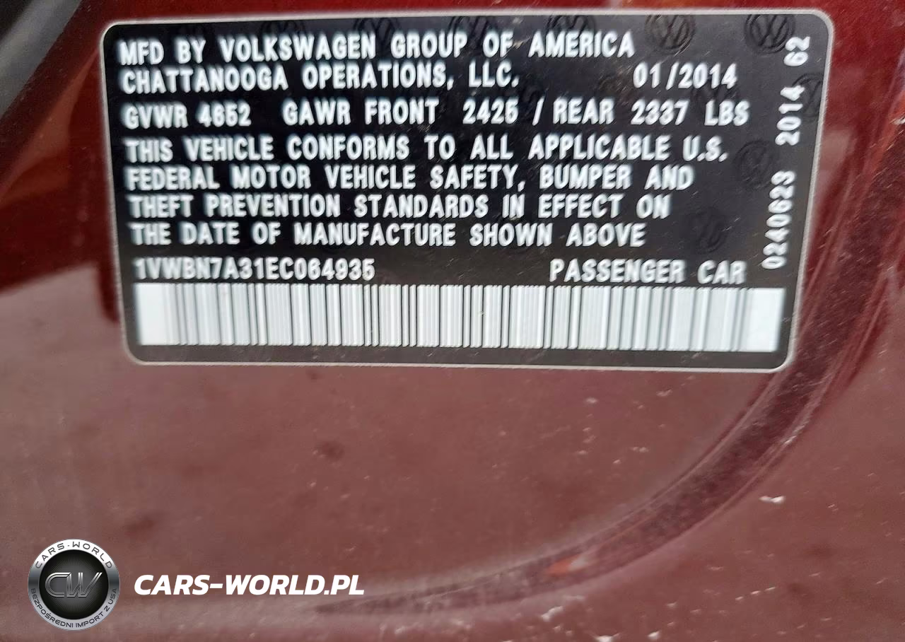 2014 Volkswagen Passat Se VIN:1VWBN7A31EC064935 - 12