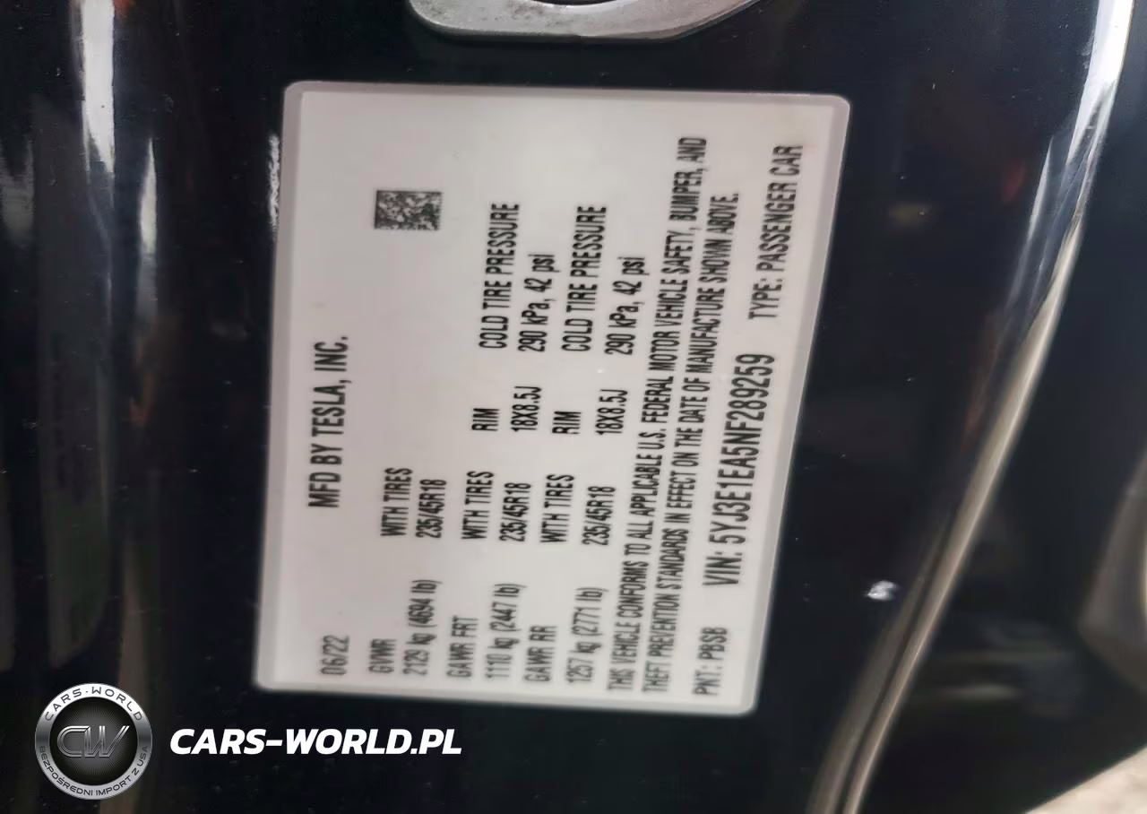 2022 Tesla Model 3 VIN:5YJ3E1EA5NF289259 - 12
