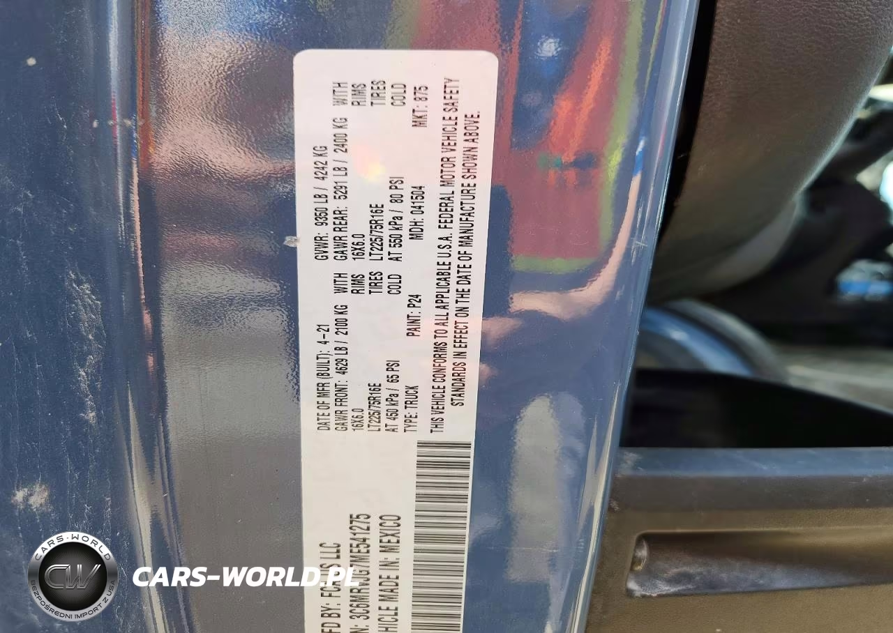 2021 Ram Promaster 3500 Delivery Van VIN:3C6MRVJG7ME541275 - 12