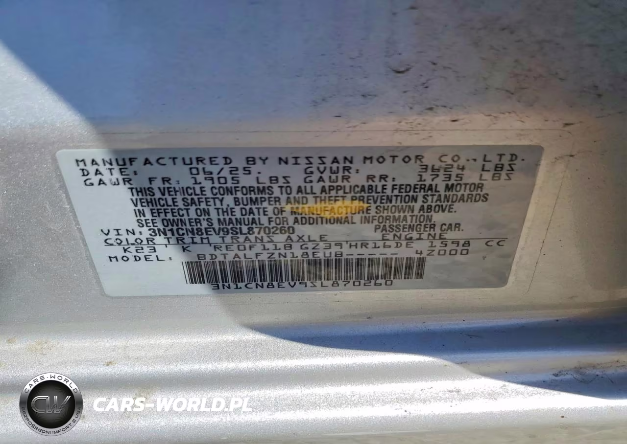 2025 Nissan Versa Sv VIN:3N1CN8EV9SL870260 - 12