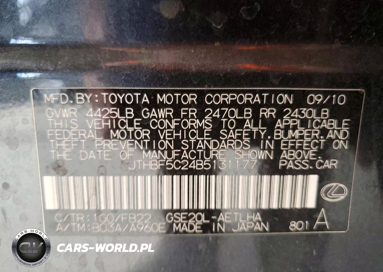 2011 Lexus Is 250 VIN:JTHBF5C24B5131177 - 12