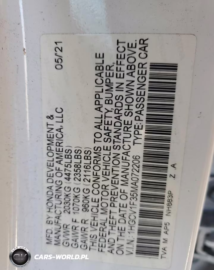 2021 Honda Accord Sport VIN:1HGCV1F35MA072206 - 13