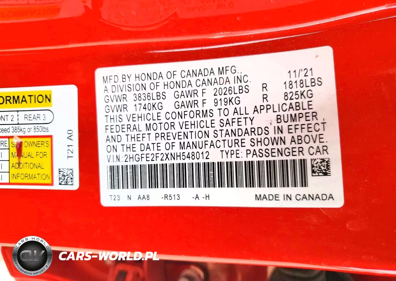 2022 Honda Civic Lx VIN:2HGFE2F2XNH548012 - 12