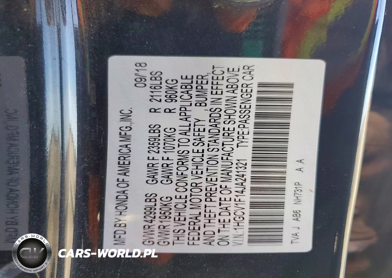 2018 Honda Accord Lx VIN:1HGCV1F14JA241321 - 12