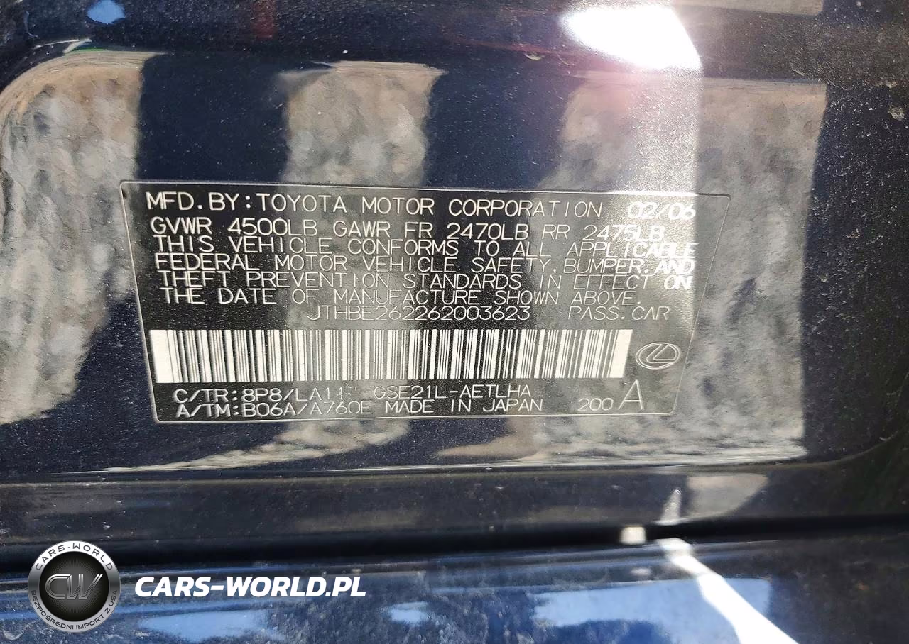 2006 Lexus Is 350 VIN:JTHBE262262003623 - 13
