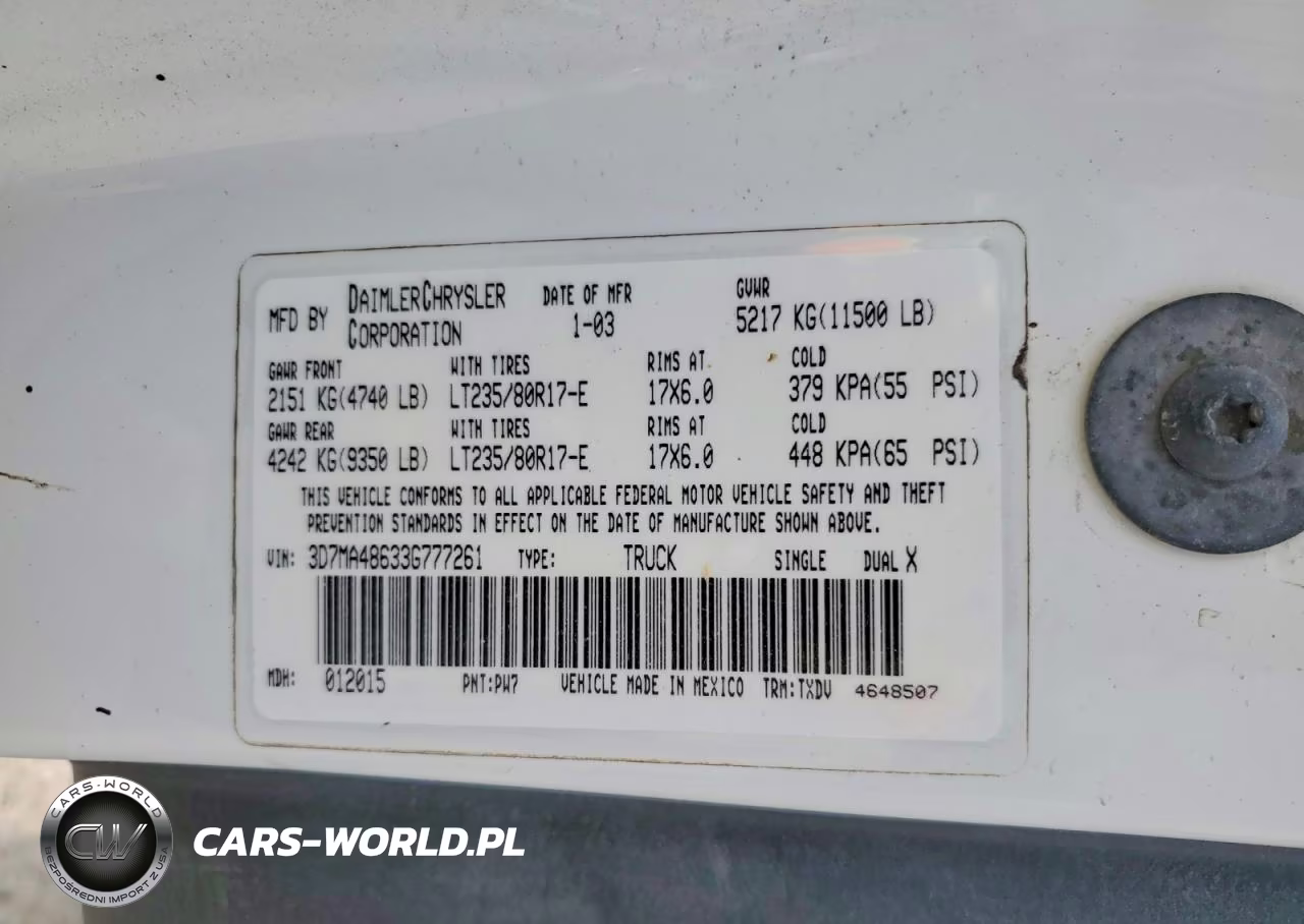 2003 Dodge Ram 3500 St VIN:3D7MA48633G777261 - 13
