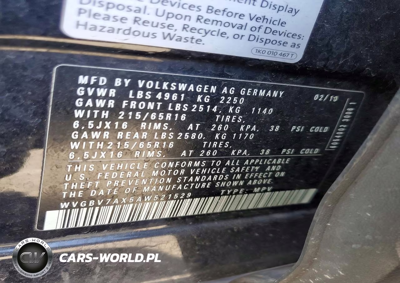 2010 Volkswagen Tiguan Se VIN:WVGBV7AX5AW521529 - 13
