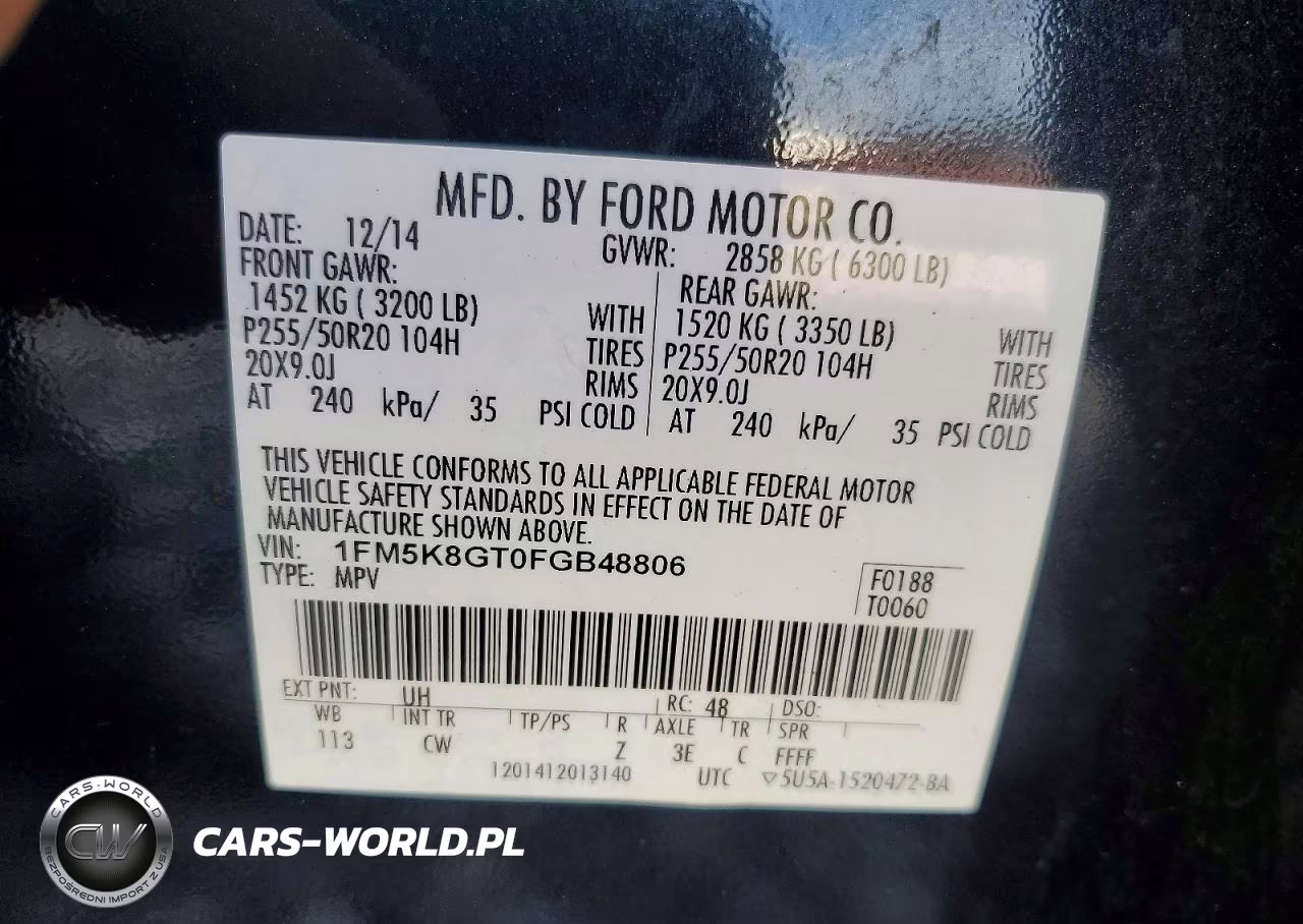 2015 Ford Explorer Sport VIN:1FM5K8GT0FGB48806 - 12