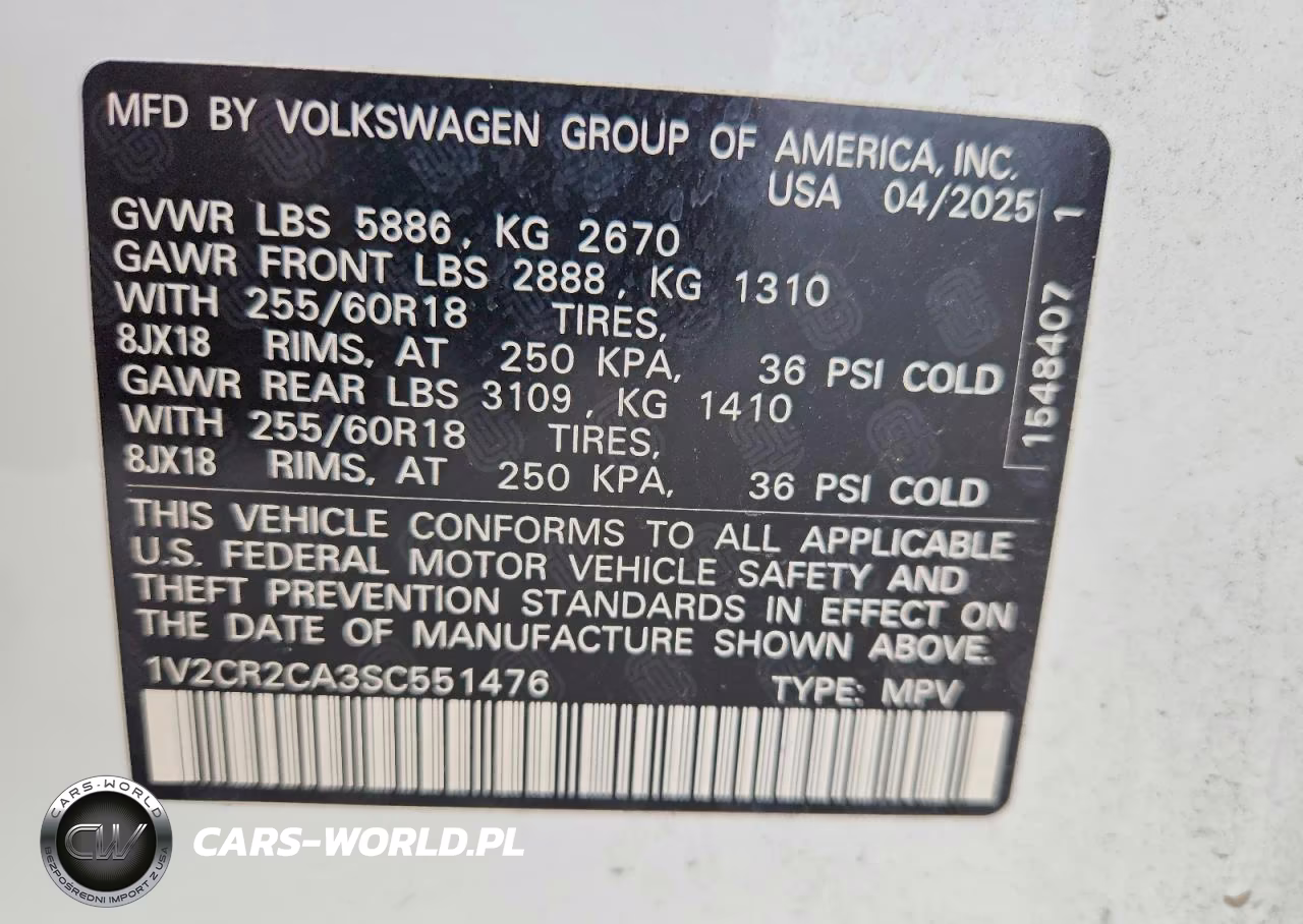 2025 Volkswagen Atlas Peak Edition Se VIN:1V2CR2CA3SC551476 - 14