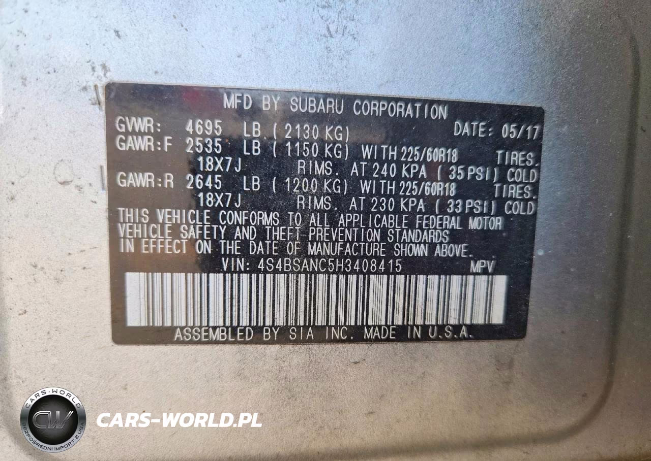 2017 Subaru Outback 2.5I Limited VIN:4S4BSANC5H3408415 - 13