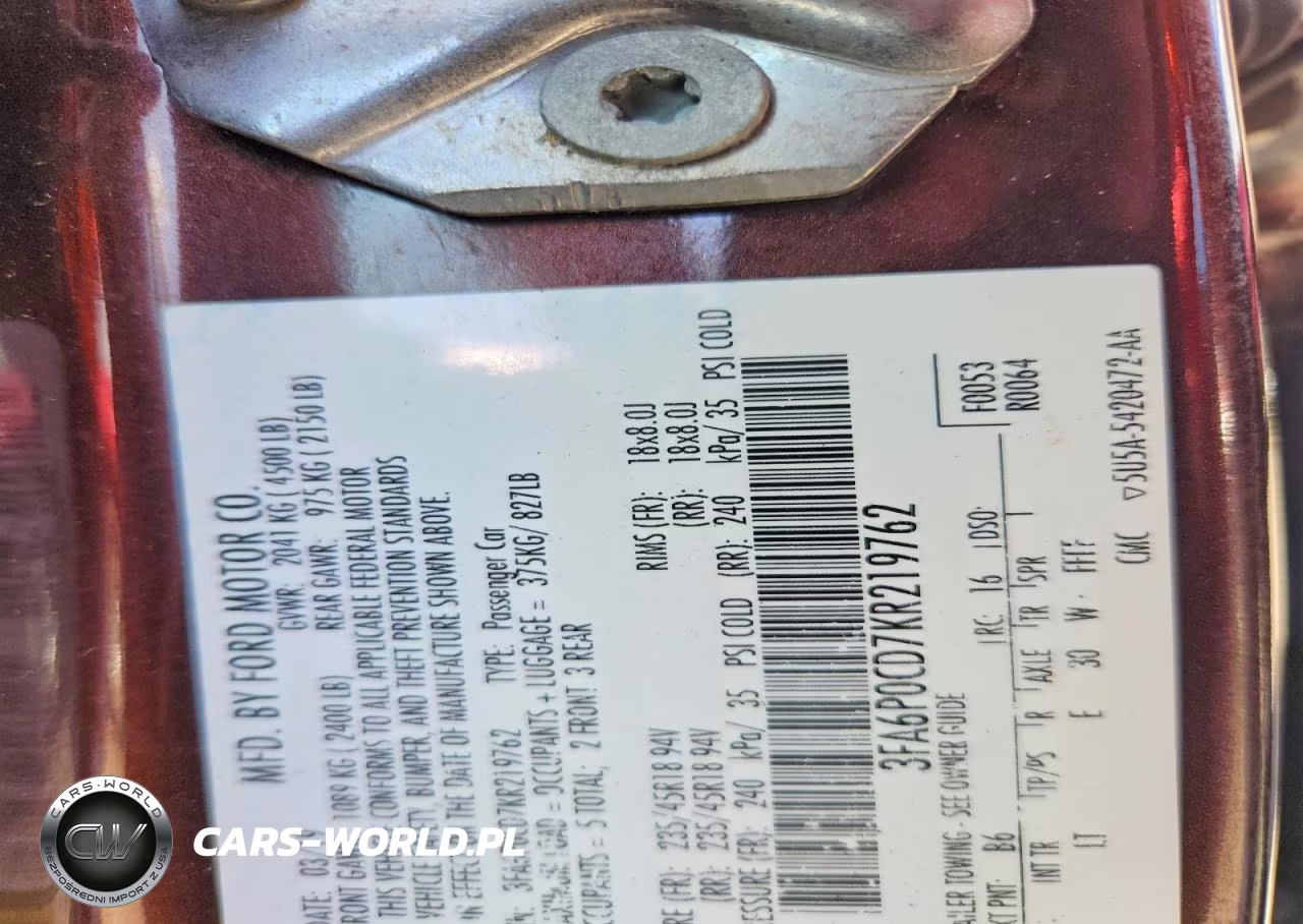 2019 Ford Fusion Sel VIN:3FA6P0CD7KR219762 - 13