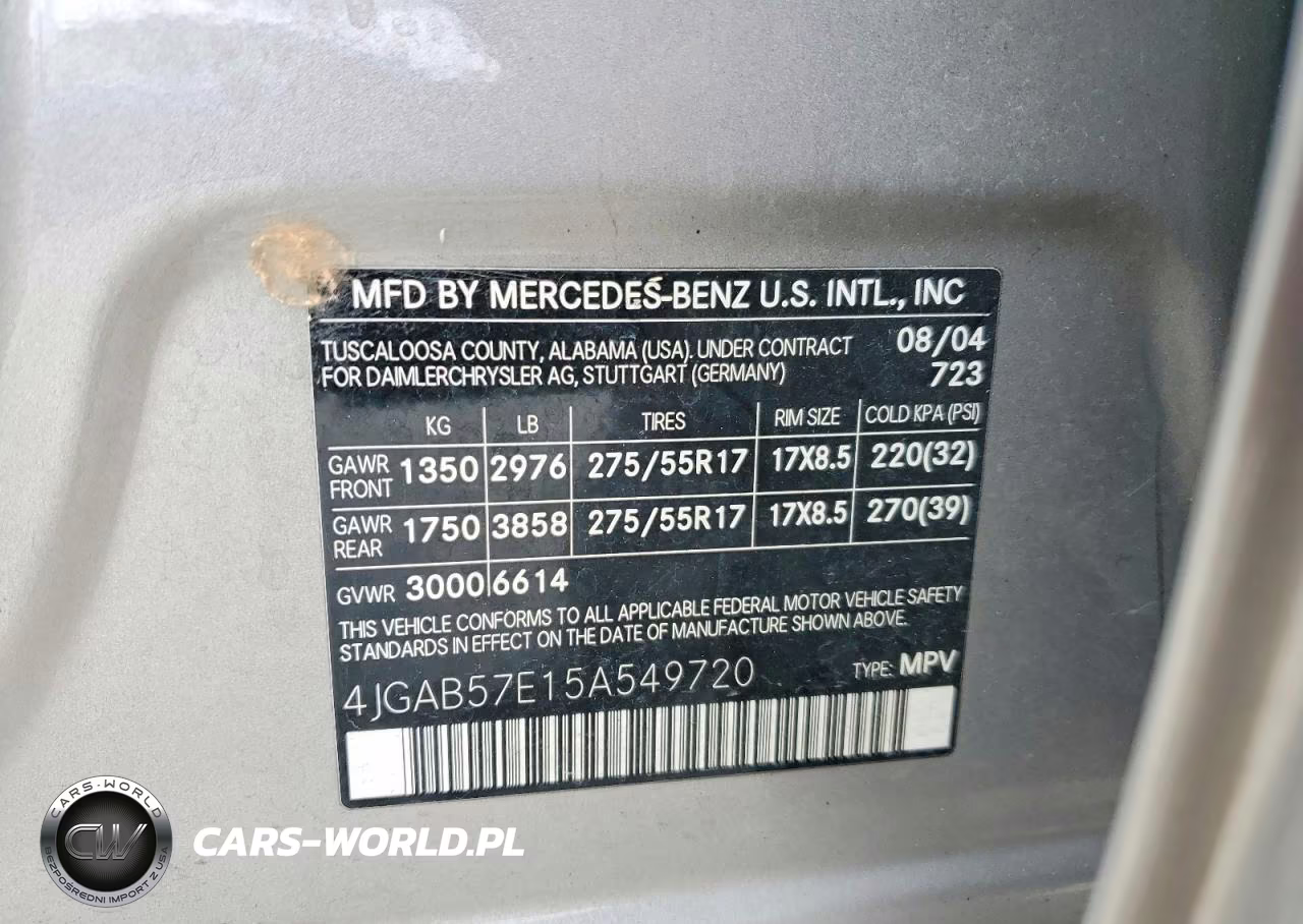 2005 Mercedes-Benz Ml 350 VIN:4JGAB57E15A549720 - 12