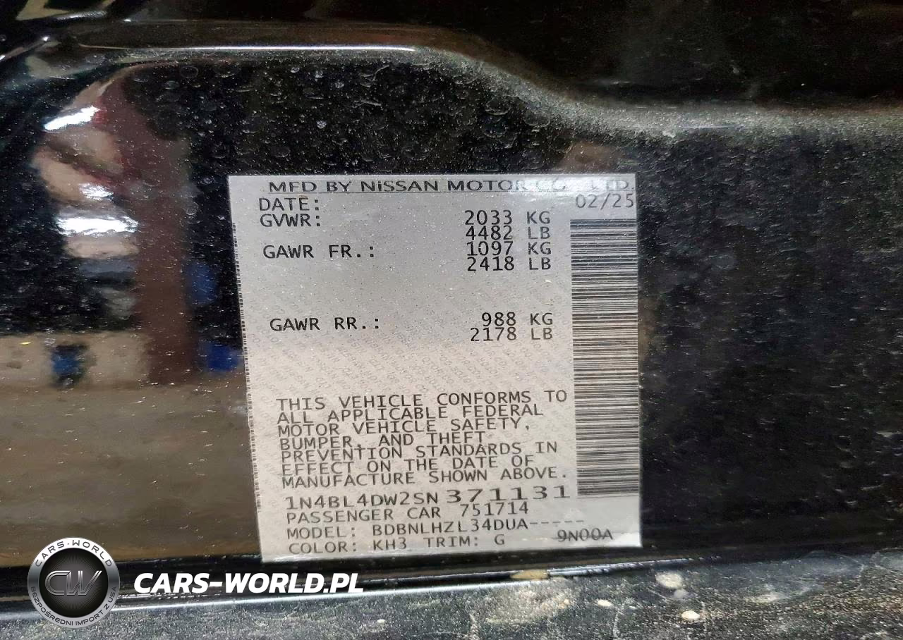 2025 Nissan Altima Sv VIN:1N4BL4DW2SN371131 - 12