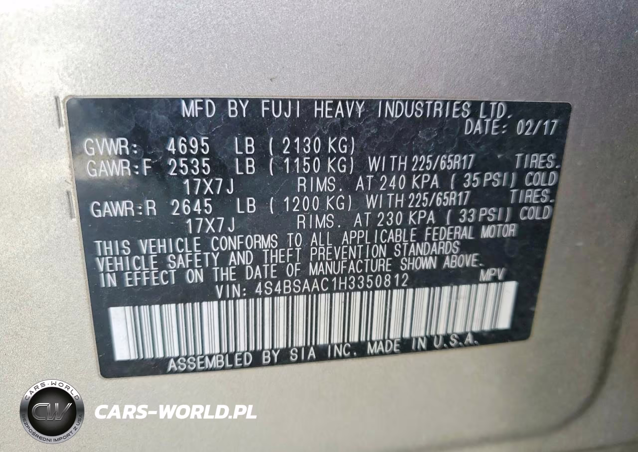 2017 Subaru Outback 2.5I VIN:4S4BSAAC1H3350812 - 13