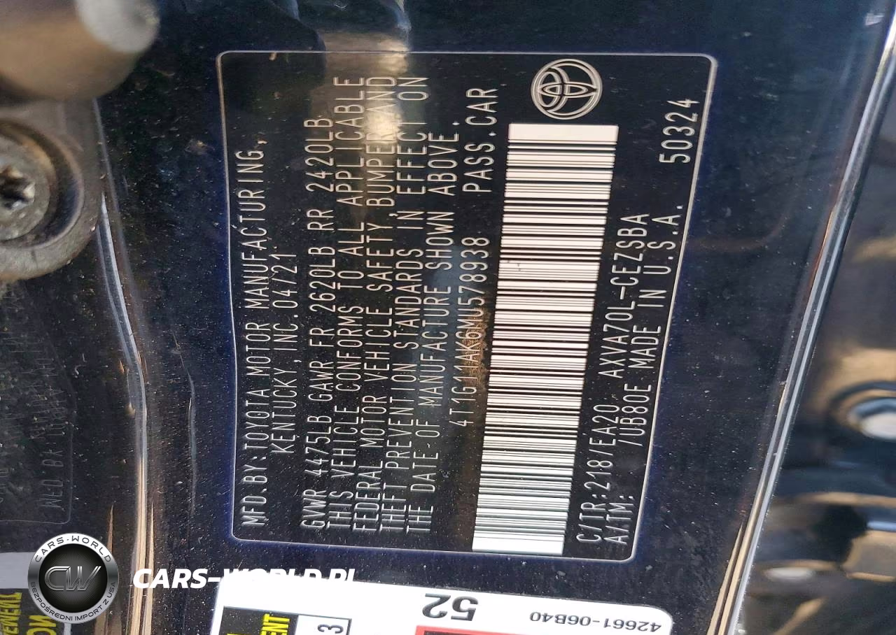 2021 Toyota Camry Se VIN:4T1G11AK6MU578938 - 12