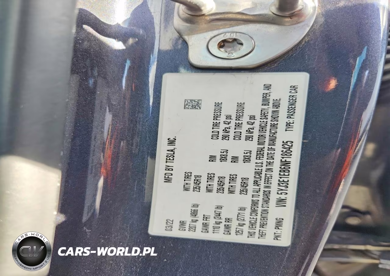 2022 Tesla Model 3 VIN:5YJ3E1EB6NF186425 - 13