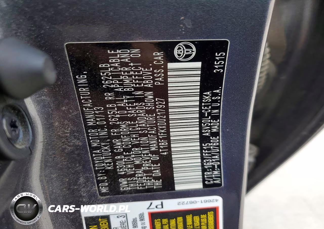 2013 Toyota Camry Se VIN:4T1BF1FKXDU217927 - 12
