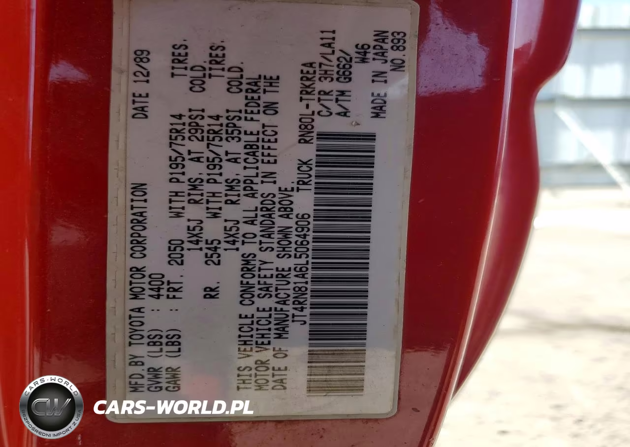 1990 Toyota Pickup Base VIN:JT4RN81A6L5064906 - 12