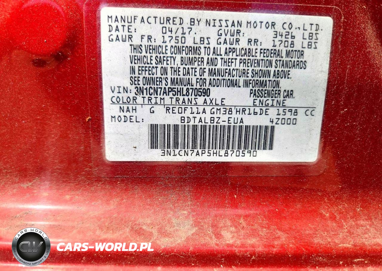 2017 Nissan Versa 1.6 Sv VIN:3N1CN7AP5HL870590 - 12