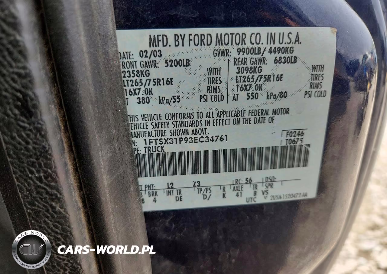 2003 Ford F350 Srw Super Duty VIN:1FTSX31P93EC34761 - 12