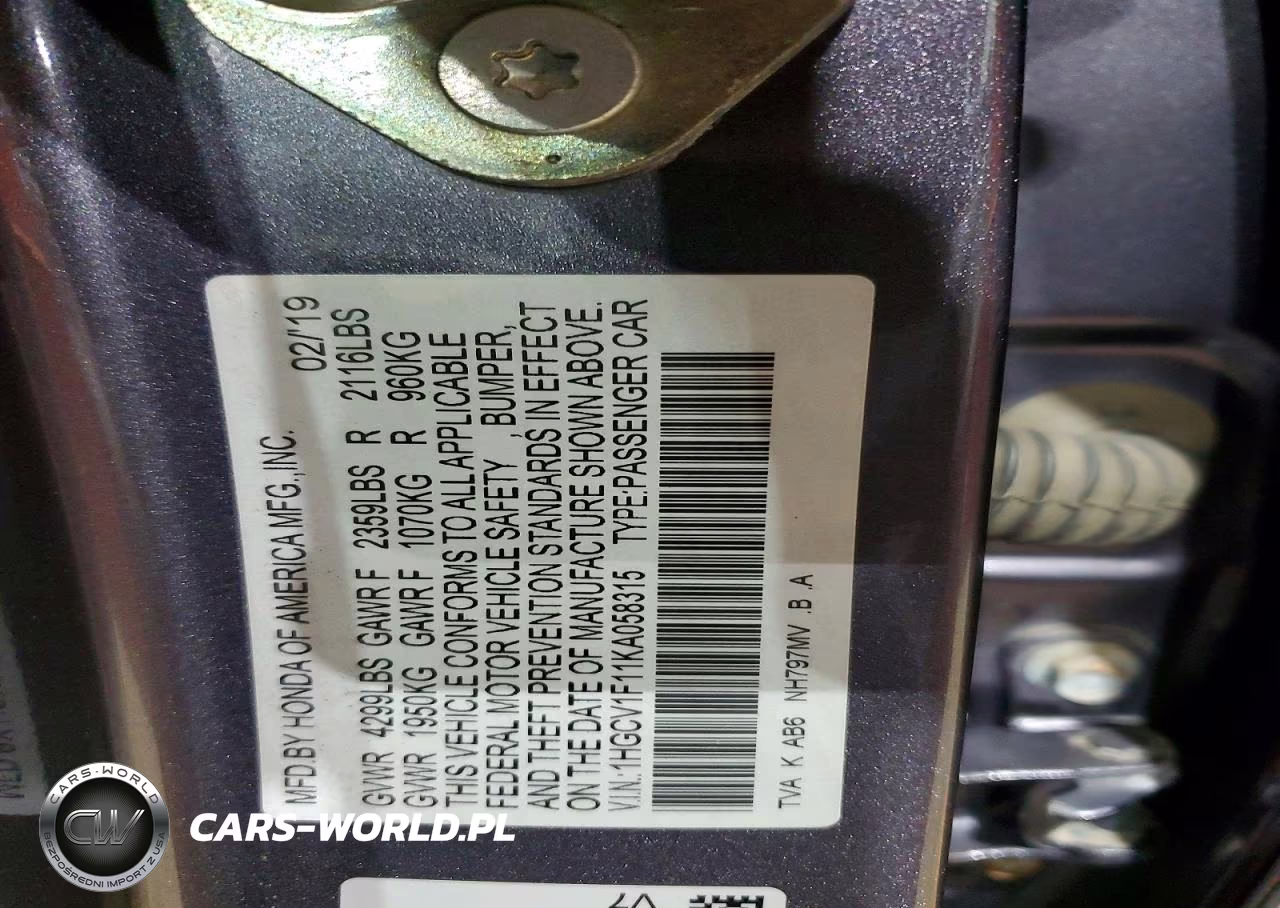 2019 Honda Accord Lx VIN:1HGCV1F11KA058315 - 12