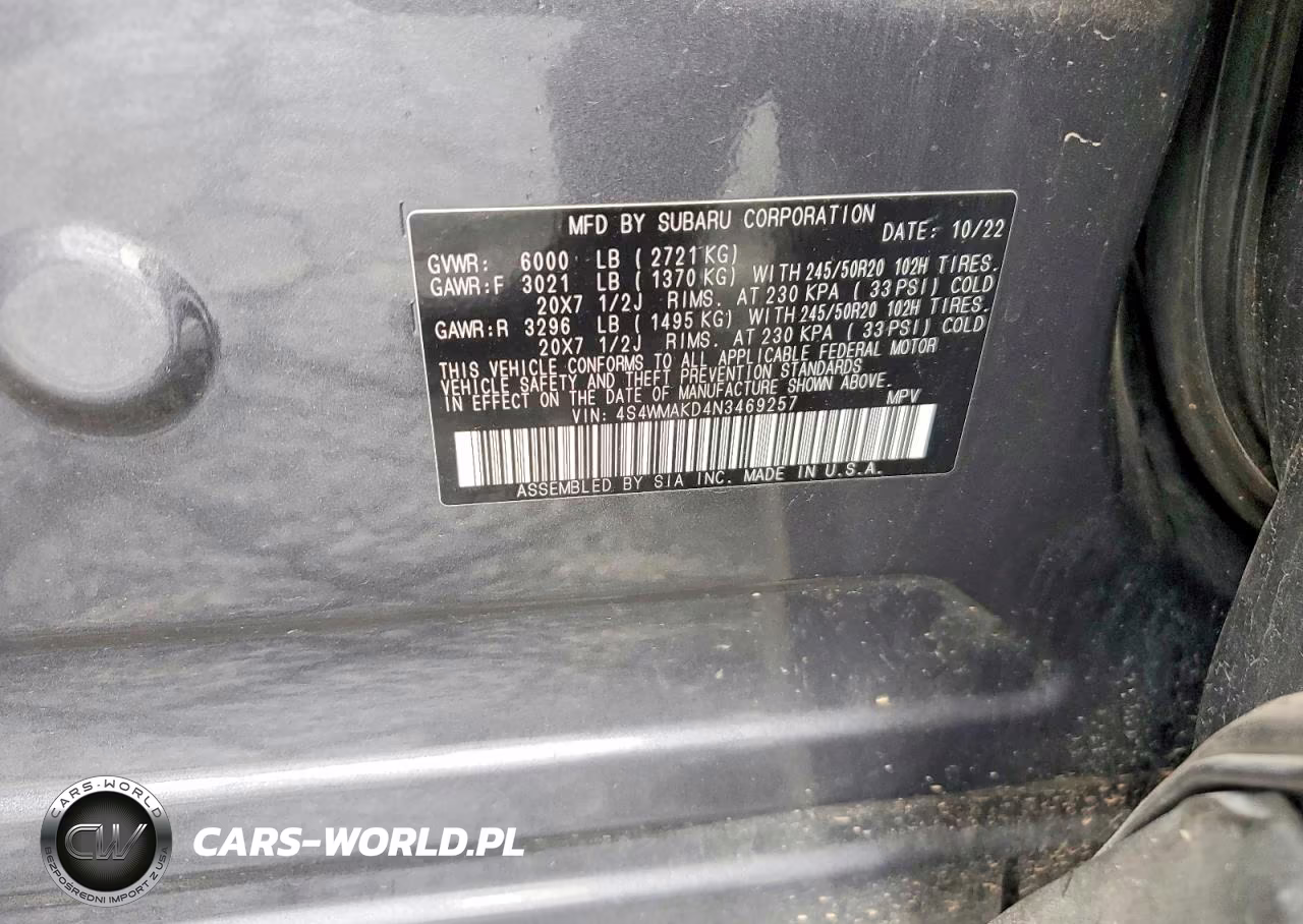 2022 Subaru Ascent Limited VIN:4S4WMAKD4N3469257 - 13