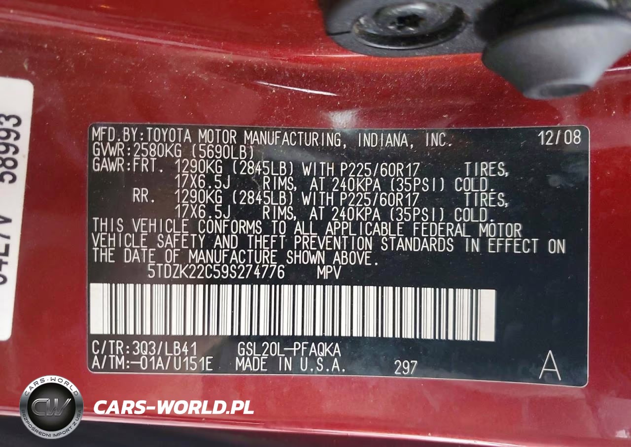 2009 Toyota Sienna Xle VIN:5TDZK22C59S274776 - 13