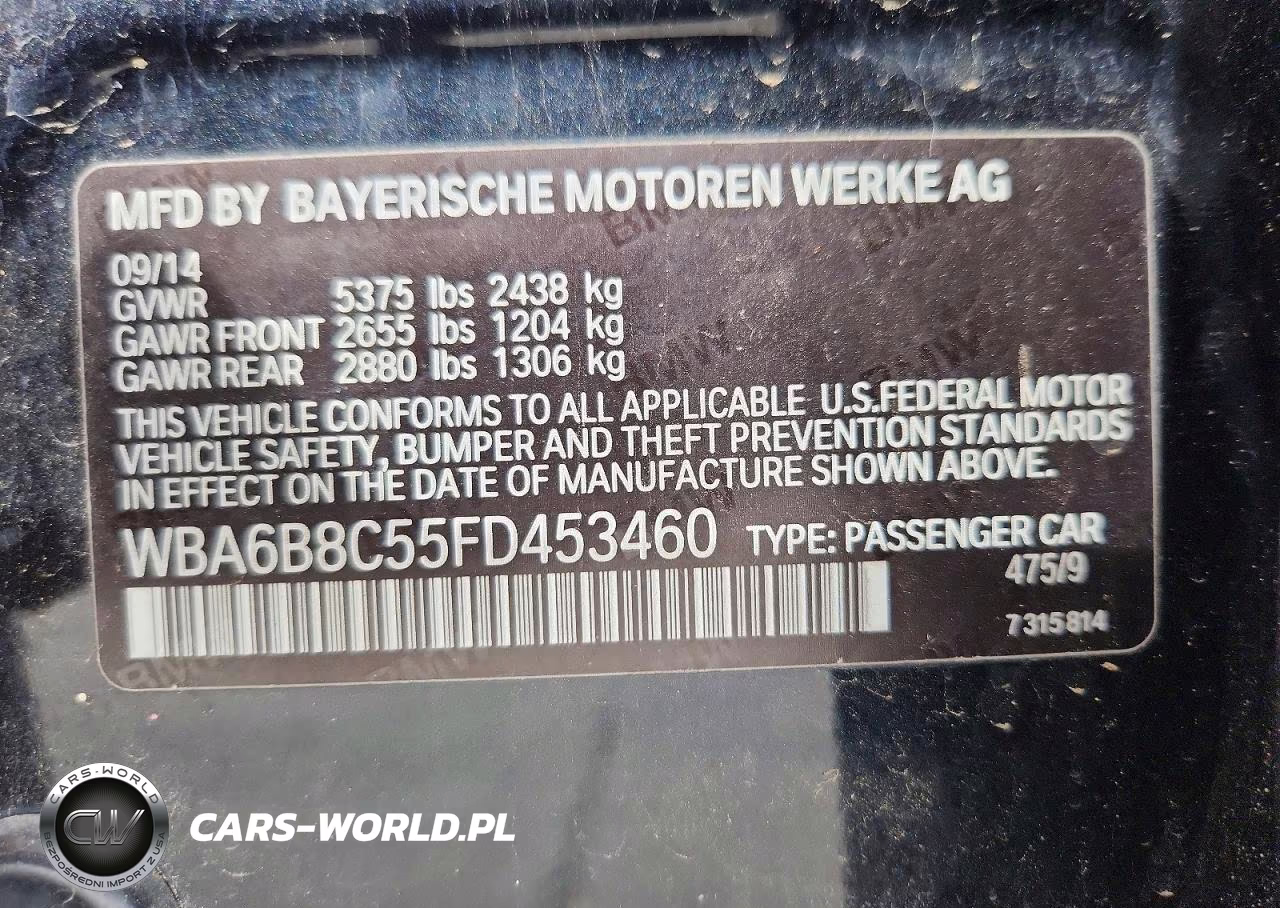 2015 BMW 640 Xi Gran Coupe VIN:WBA6B8C55FD453460 - 12