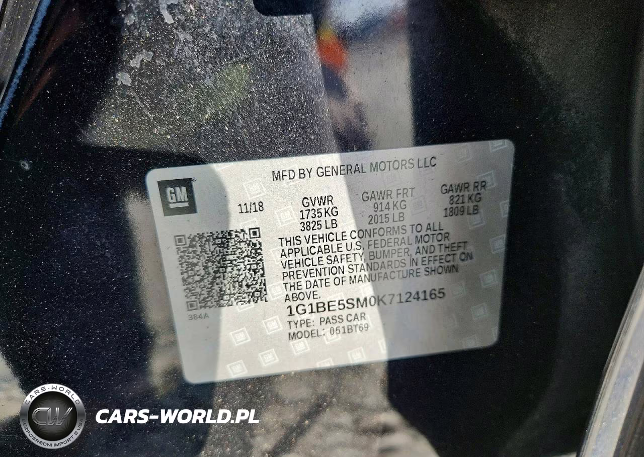 2019 Chevrolet Cruze Lt VIN:1G1BE5SM0K7124162 - 12