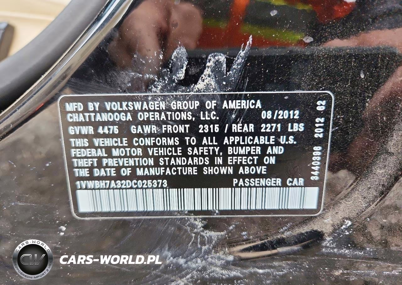 2013 Volkswagen Passat Se VIN:1VWBH7A32DC025373 - 12