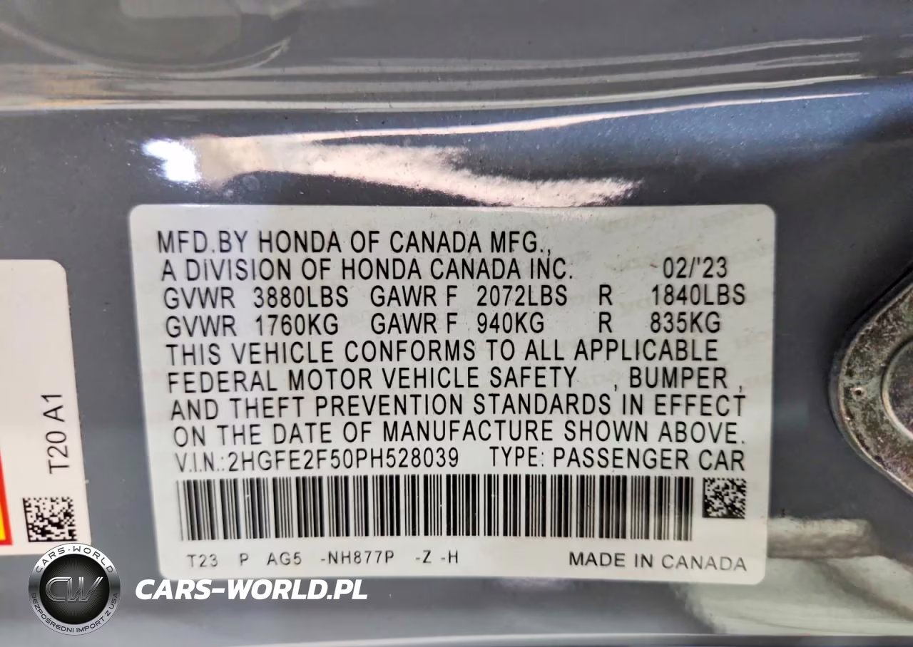 2023 Honda Civic Sport VIN:2HGFE2F50PH528039 - 12