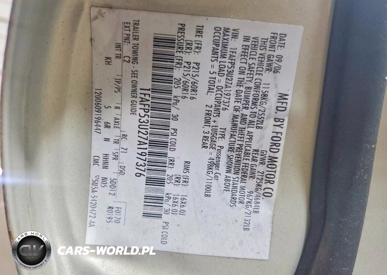2007 Ford Taurus Se VIN:1FAFP53U27A197376 - 13