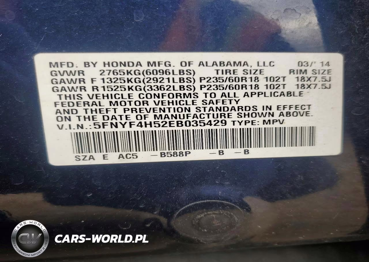 2014 Honda Pilot Exl VIN:5FNYF4H52EB035429 - 13
