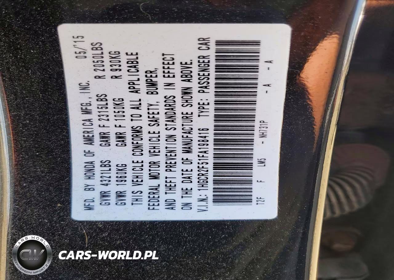 2015 Honda Accord 2D Ex VIN:1HGCR2F51FA198416 - 13