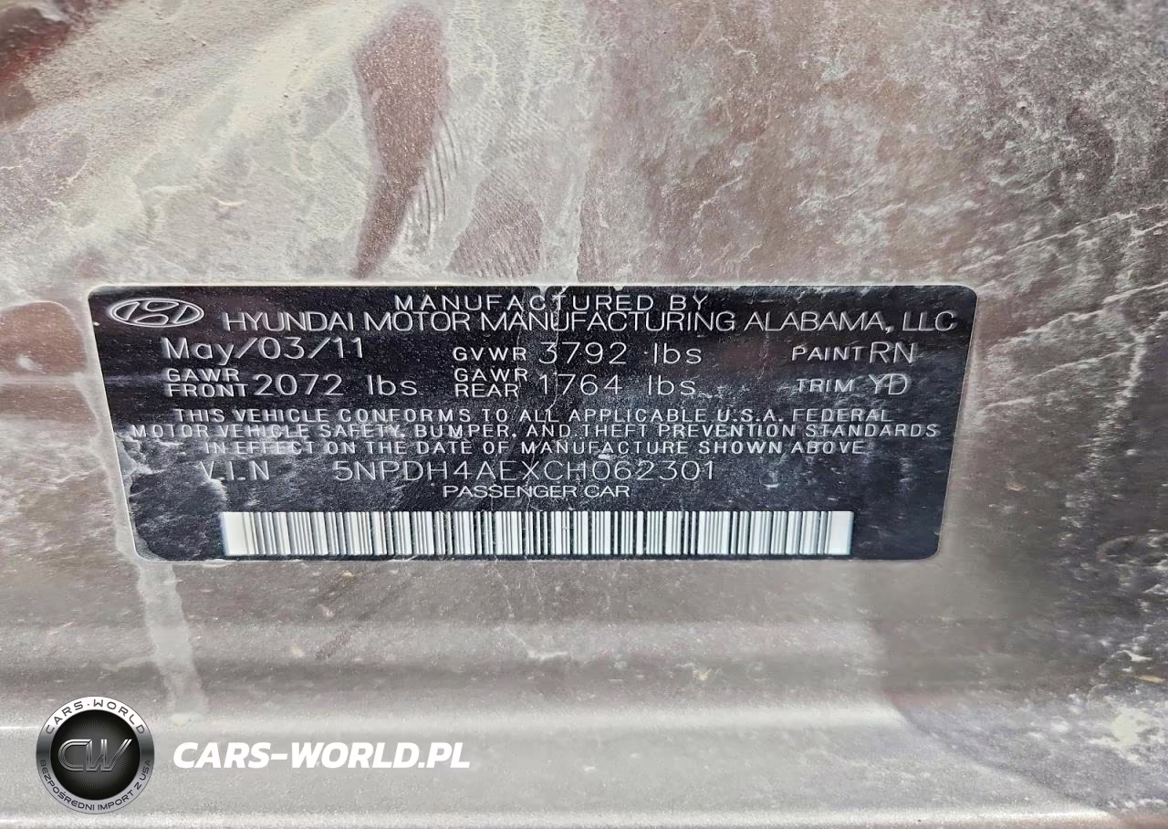 2012 Hyundai Elantra Gls VIN:5NPDH4AEXCH062301 - 12