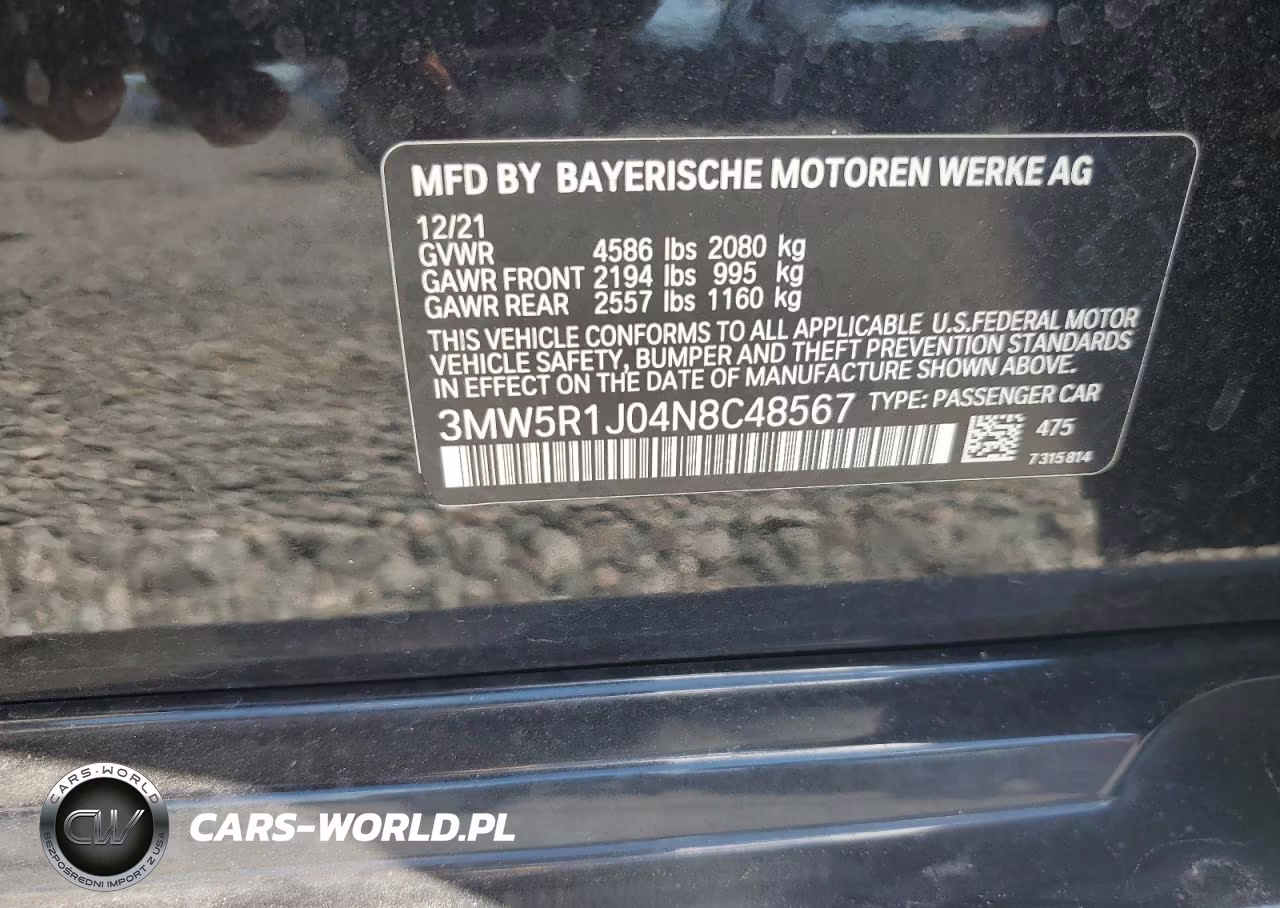 2022 BMW 330I VIN:3MW5R1J04N8C48567 - 12