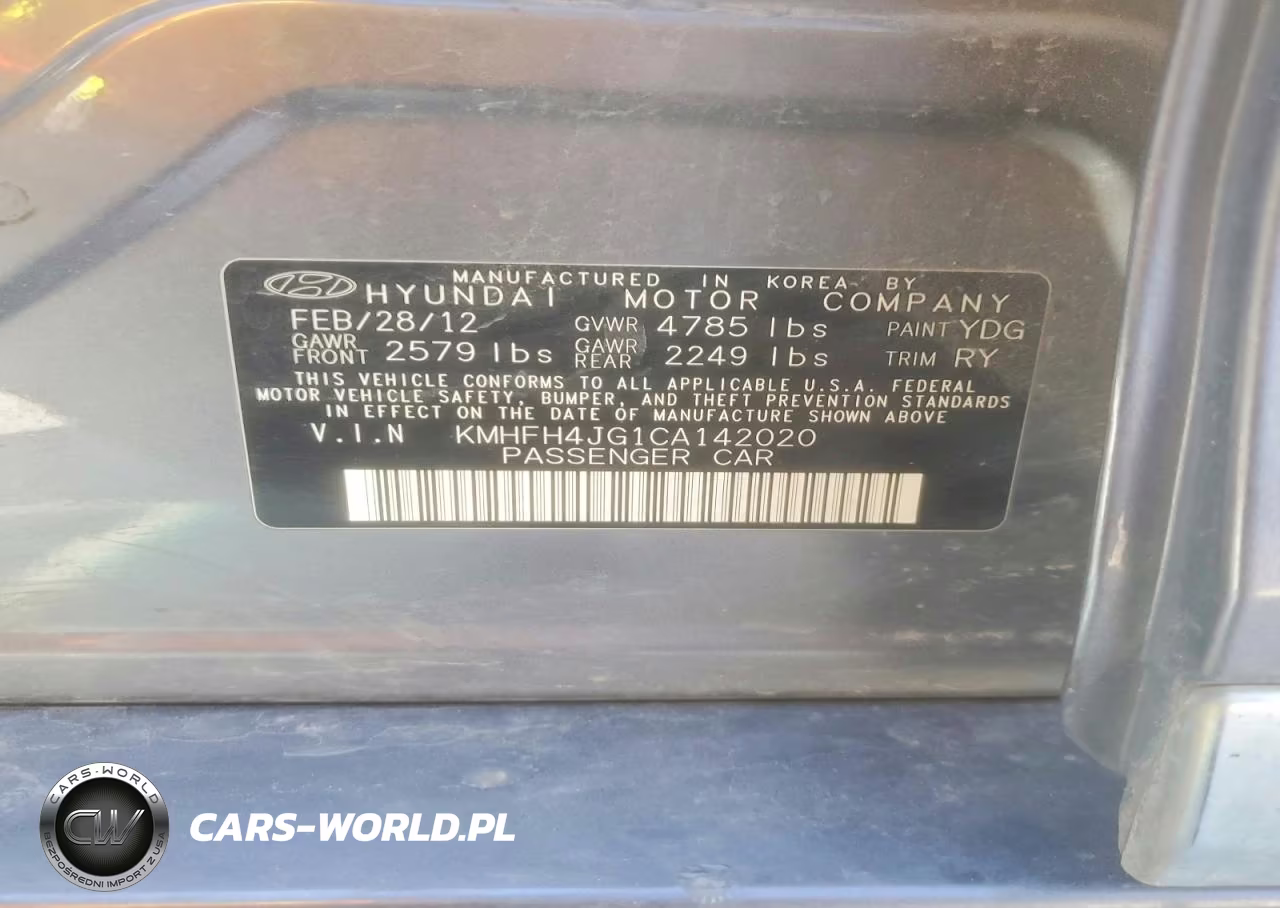 2012 Hyundai Azera Base VIN:KMHFH4JG1CA142020 - 12