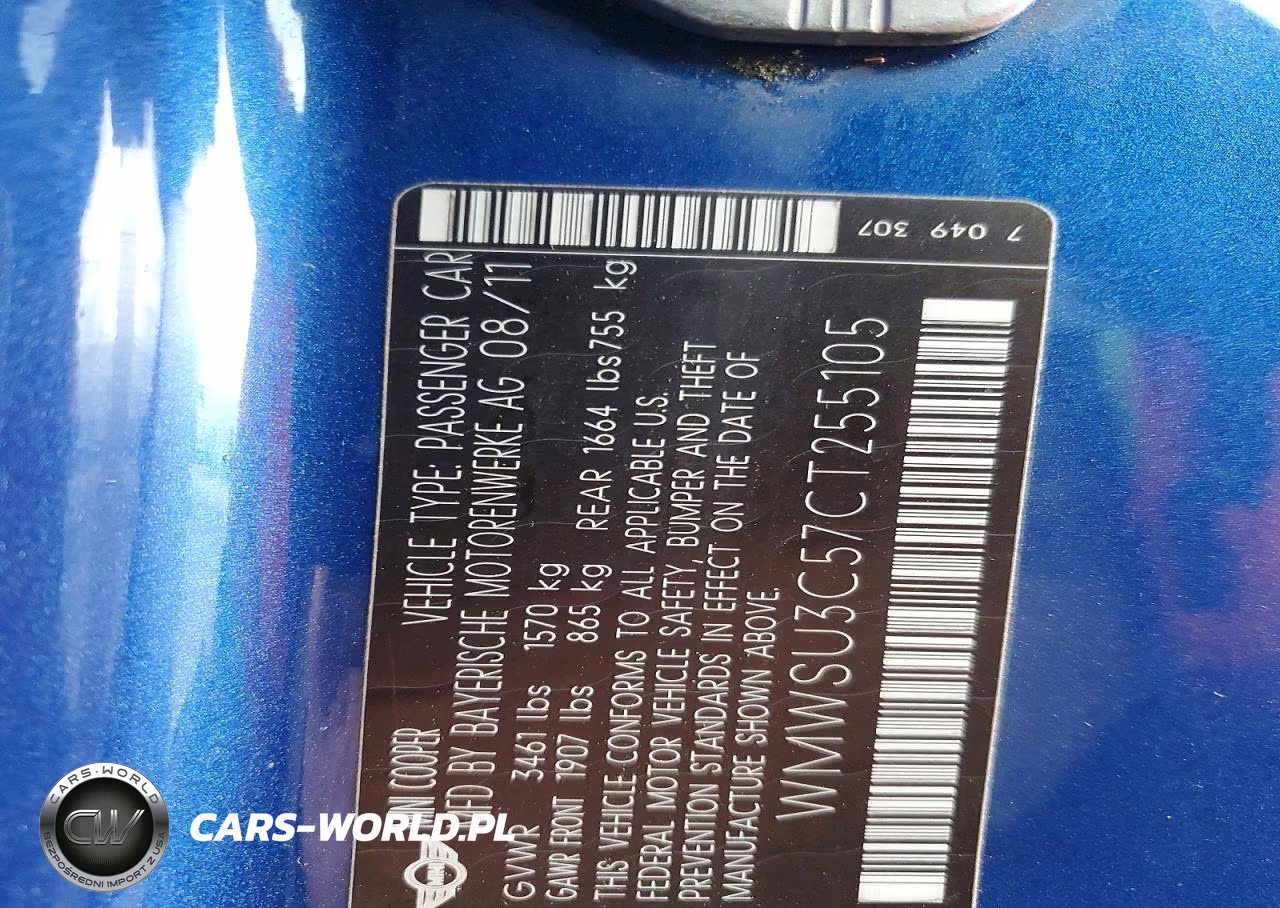 2012 Mini Cooper VIN:WMWSU3C57CT255105 - 12